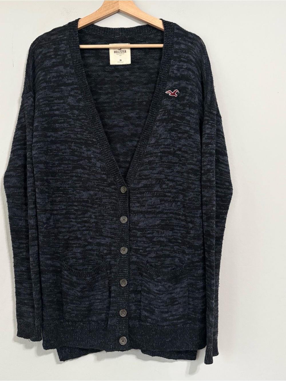 Hollister Navy Blue Oversized V Neck Button Cardigan